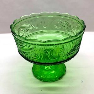 Vintage candy dish Brody Co USA green glass hobnail